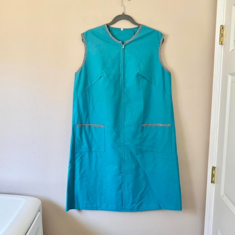 60s / 70s XL dark turquoise mod shift dress teal blue vintage plus size summer
